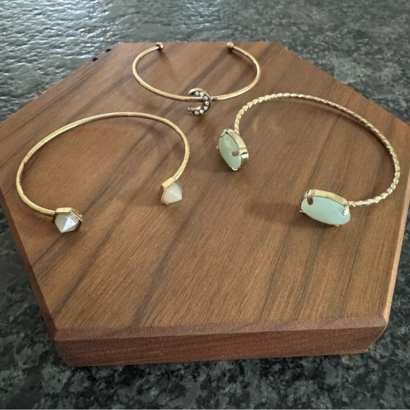 BOHO CUFF BRACELET BUNDLE WITH SEAGLASS GREEN AND MUDDY GRAY STONE & MOON DETAIL - Picture 3 of 4